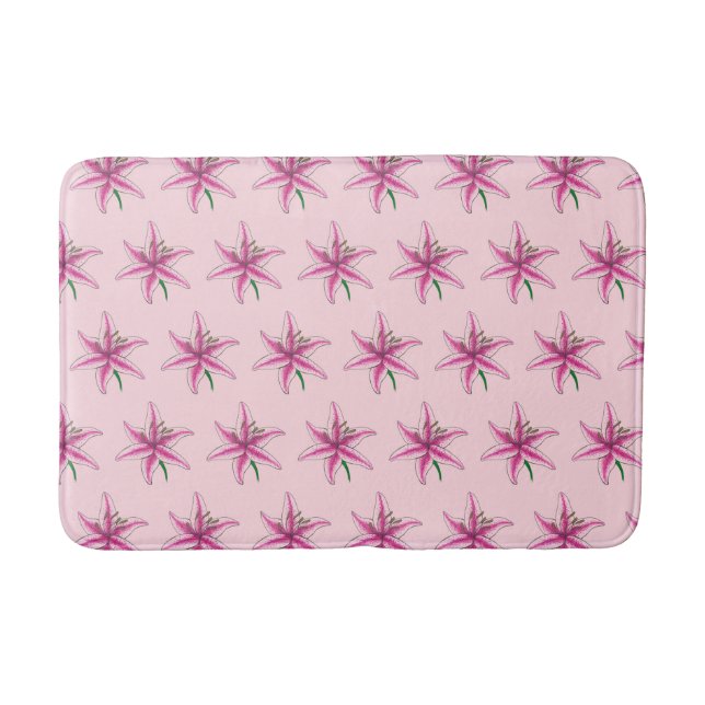 Pink Lily Flower Floral Print Garden Lilies Bath Mat (Front)