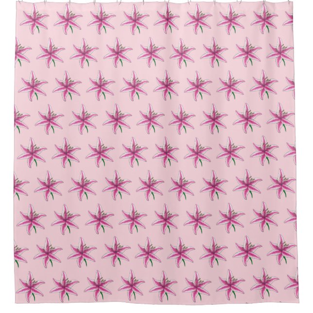 Pink Lily Flower Floral Print Garden Lilies Shower Curtain (Front)