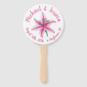 Pink Lily Flower Garden Party Wedding Program Hand Fan