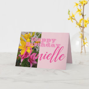 Pink Lily Flower Happy Birthday Womans Name Card