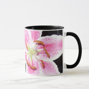 Pink Lily Flower on Black Mug