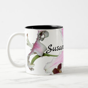 Pink Lily Flower on White with Black Two-Tone Coffee Mug