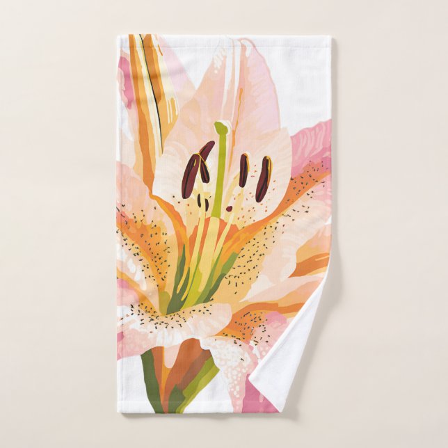 Pink Lily Flower | Watercolor Floral Painting Hand Towel (Hand Towel)