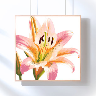 Pink Lily Flower   Watercolor Floral Painting Poster