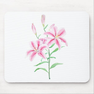 pink lily flower watercolor mouse mat