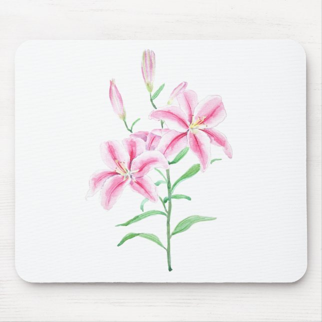 pink lily flower watercolor mouse mat (Front)