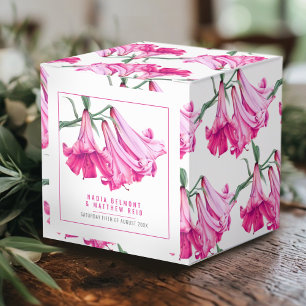 Pink lily flower watercolor pencil art wedding favour box