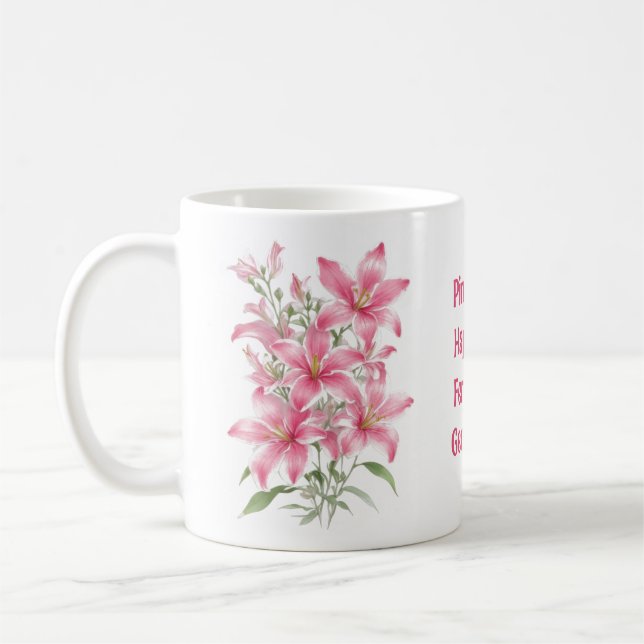 Pink Lily Flowers Coffee Mug (Left)