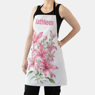 Pink Lily Flowers Personalised Apron
