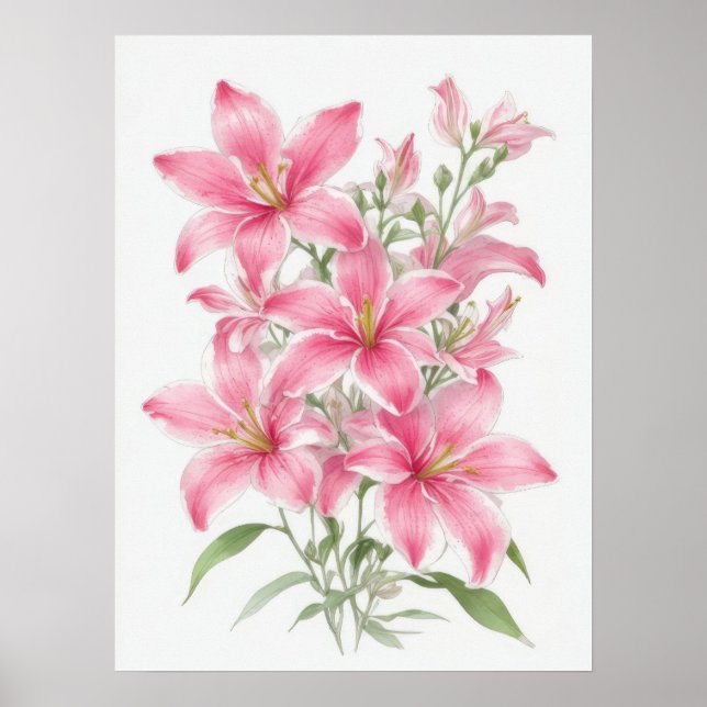 Pink Lily Flowers Poster (Front)