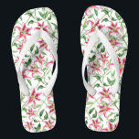 Pink Lily Flowers - Vintage Floral Lilies Flip Flops<br><div class="desc">Romantic pink lily flowers on a green lattice white background with lots of greenery to make it pop. A vintage inspired floral design.</div>