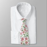 Pink Lily Flowers - Vintage Floral Lilies Tie<br><div class="desc">Romantic pink lily flowers on a green lattice white background with lots of greenery to make it pop. A vintage inspired floral design.</div>