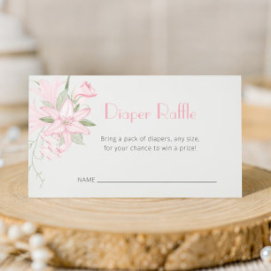 Pink Lily Green Leaves Baby Shower Diaper Raffle Enclosure Card