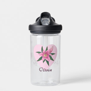 Pink Lily Heart Baby Water Bottle