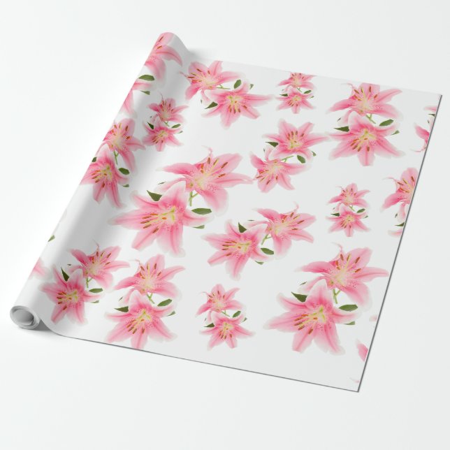 Pink Lily Matte Wrapping Paper (Unrolled)