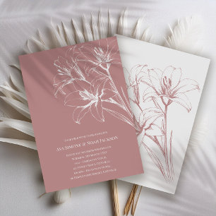 Pink Lily Outline Wedding Invitation