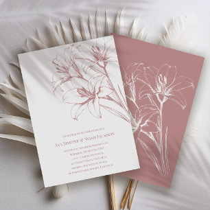 Pink Lily Outline Wedding Invitation