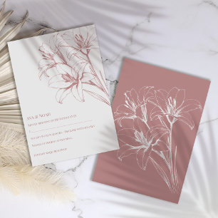 Pink Lily Outline Wedding RSVP Card