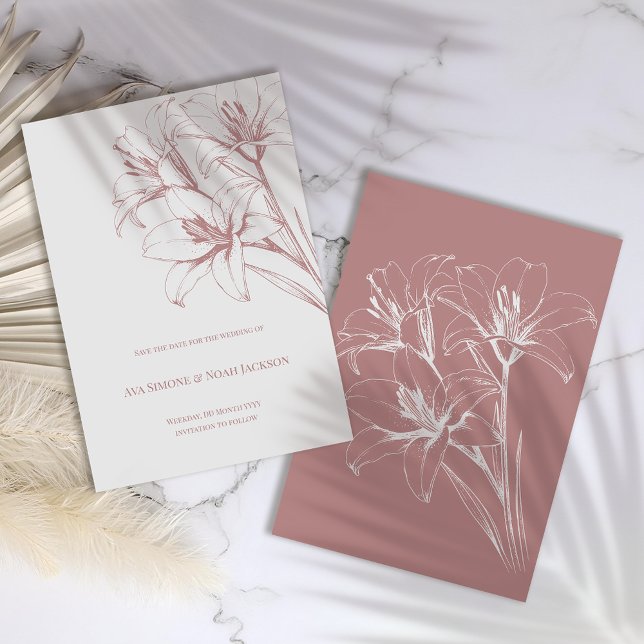 Pink Lily Outline Wedding Save The Date (Creator Uploaded)