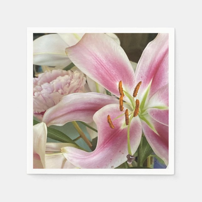 Pink Lily & Peony Napkins (Front)