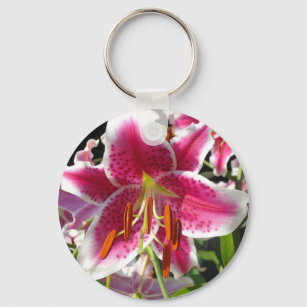 Pink lily pink floral pink flower tropical flower key ring