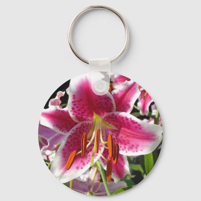 Pink lily pink floral pink flower tropical flower key ring (Front)