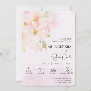 Pink lily Spanish quinceañera  Invitation