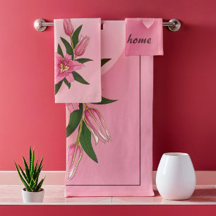 Pink Lily Sweet Heart  Bath Towel Set