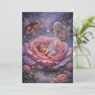 Pink Lily & Teal Fairy Baby Shower Save the Date