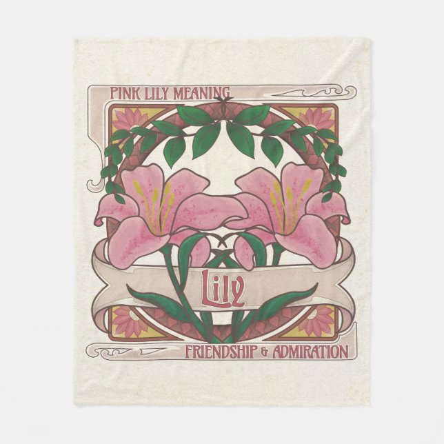 Pink Lily Victorian Flowers Friendship Admiration Fleece Blanket (Front)