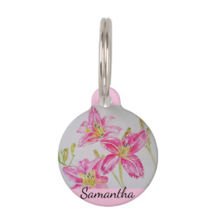 Pink Lily Watercolor floral Flower Pet Tag