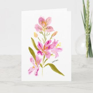 Pink Lily Watercolor Floral Greeting Card