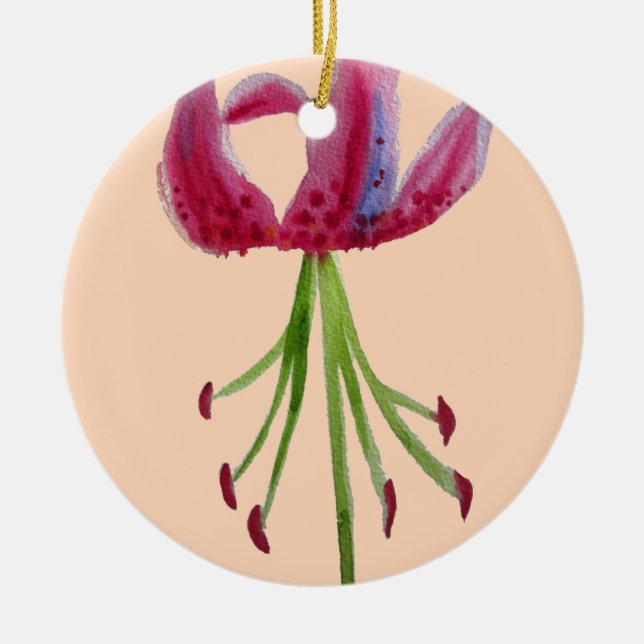 Pink Lily watercolour modern flower floral art Ceramic Tree Decoration (Front)