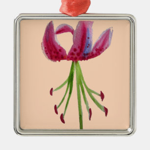 Pink Lily watercolour modern flower floral art Metal Tree Decoration