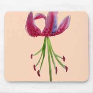 Pink Lily watercolour modern flower floral art Mouse Mat