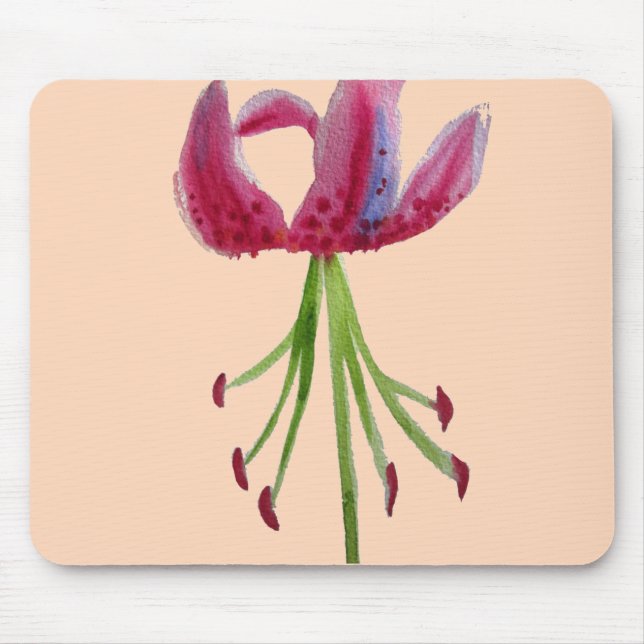 Pink Lily watercolour modern flower floral art Mouse Mat (Front)