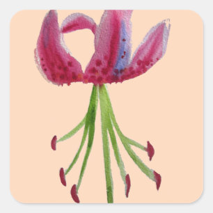 Pink Lily watercolour modern flower floral art Square Sticker