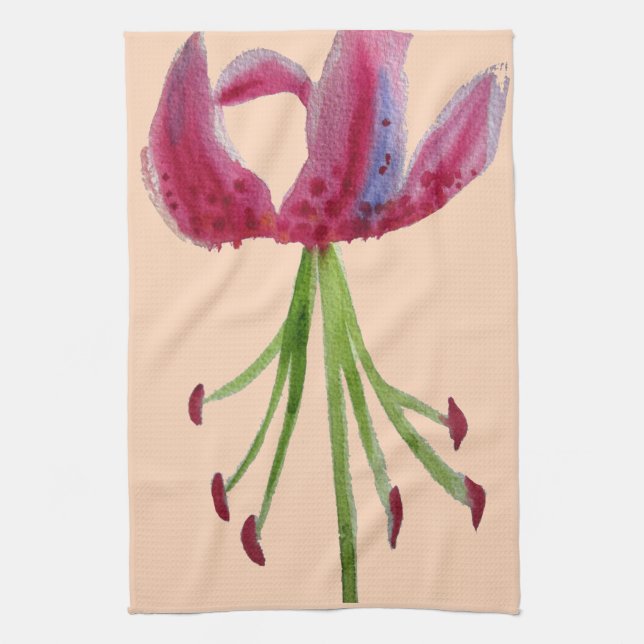 Pink Lily watercolour modern flower floral art Tea Towel (Vertical)