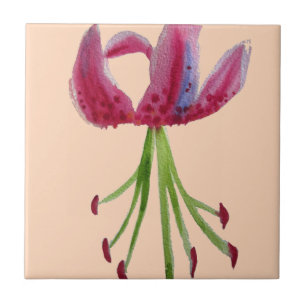 Pink Lily watercolour modern flower floral art Tile