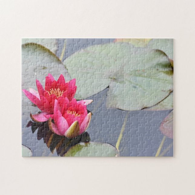 Pink Lilypad Lily Flower Nature Photography Garden Jigsaw Puzzle (Horizontal)