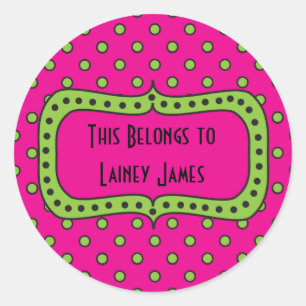 Pink Lime & Black Round Sticker-This Book Belongs Classic Round Sticker