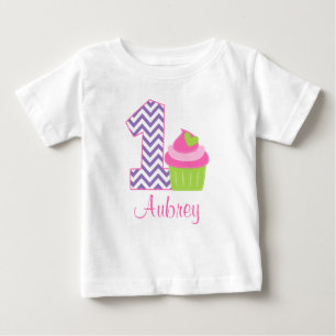 Pink Lime Cupcake 1st Birthday Personalised Baby T-Shirt