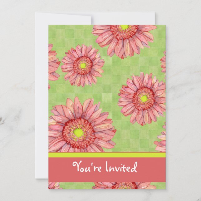 Pink & Lime Gerbera Daisies Daisy Flower Floral Invitation (Front)