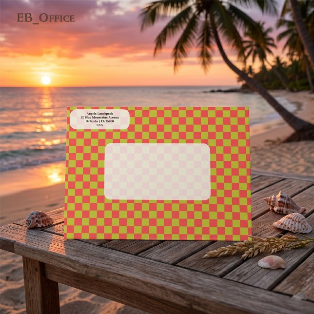 Pink & Lime Green Chequered  Return Address  Envelope (Love the envelope, but looking for a different hue? Visit EB_Office to explore our full collection.)