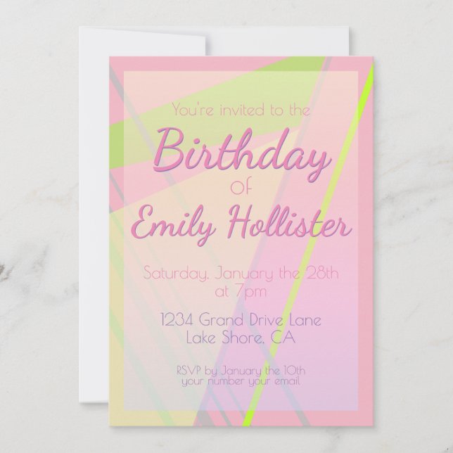 Pink & Lime Green Geometric Birthday Invitation (Front)