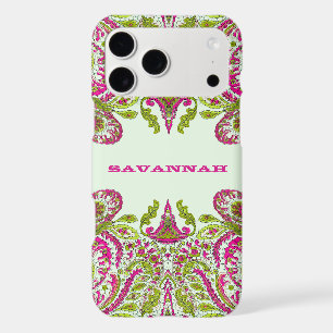 Pink & Lime Green Personalised Damask iPhone Cover