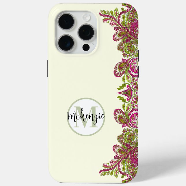 Pink Lime Green Personalised Damask iPhone Cover- Case-Mate iPhone Case (Back)