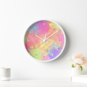 Pink Lime Green Purple Blue Polygon Art Pattern Cl Clock