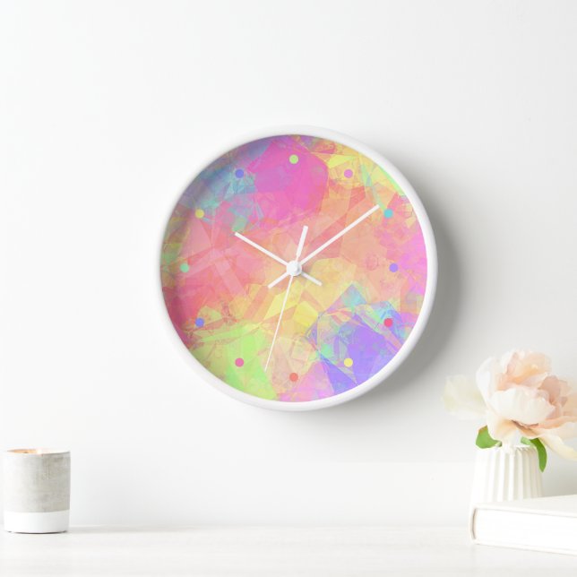 Pink Lime Green Purple Blue Polygon Art Pattern Cl Clock (Home)