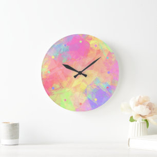 Pink Lime Green Purple Blue Polygon Art Pattern Cl Large Clock